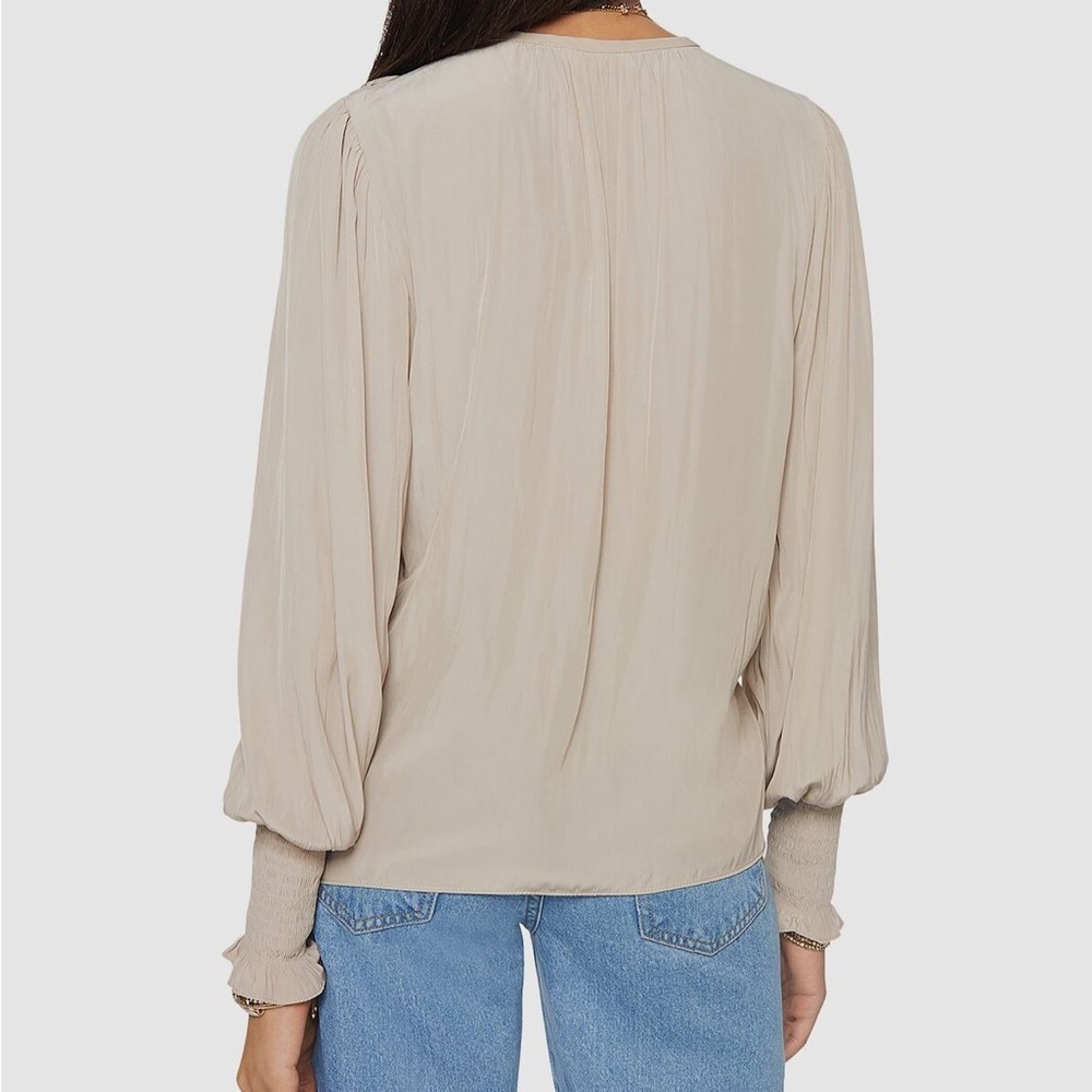 Ramy Brook Beige Long-Sleeve Smocked Yoke Blouse medium - Picture 2 of 7